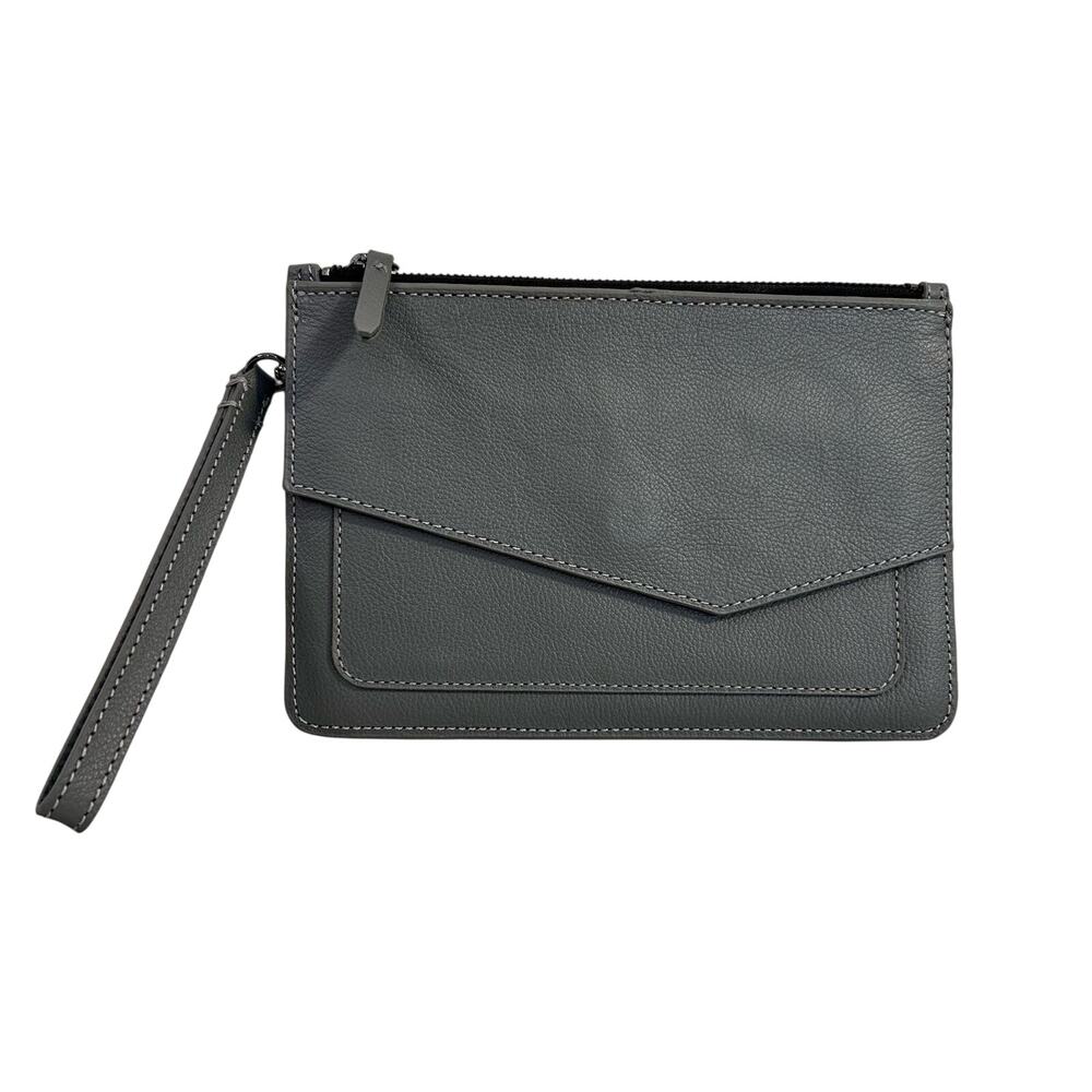Botkier New York Gray Leather Wristlet Zip Pouch Small Front Pocket Clutch